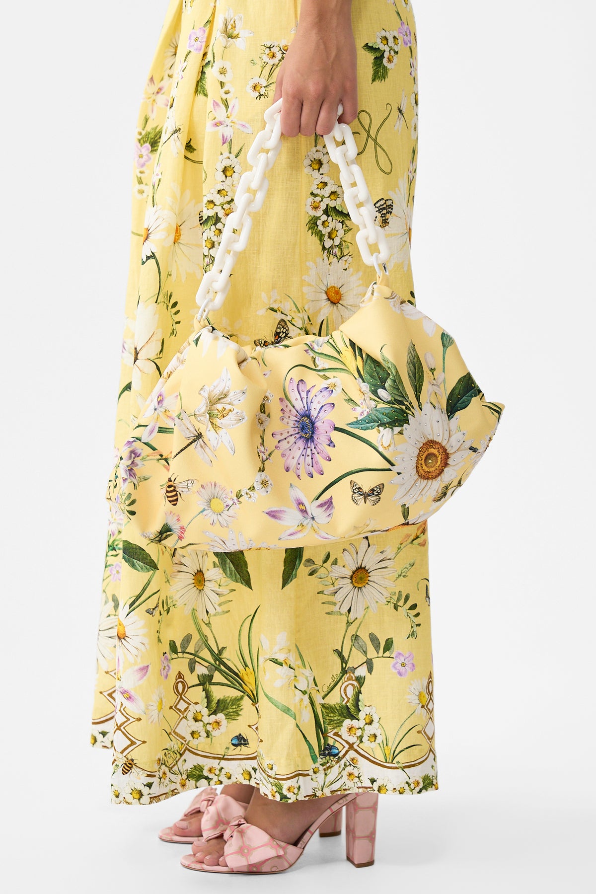 The CAMILLA Oversized Clutch With Chain in our Daisy Chains print.