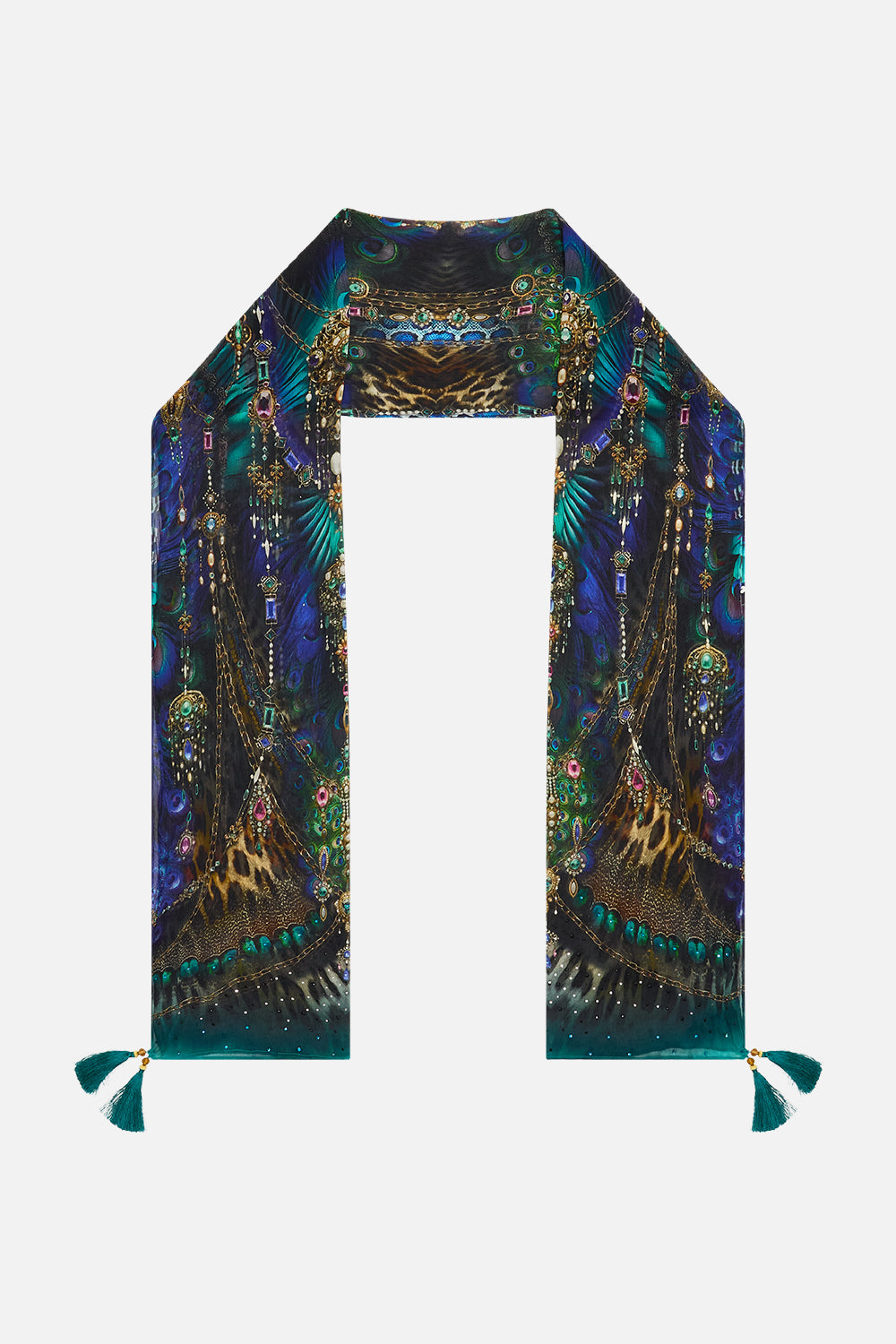 The CAMILLA Long Silk Crinkle Chiffon Scarf in our Dominican Decadence print.