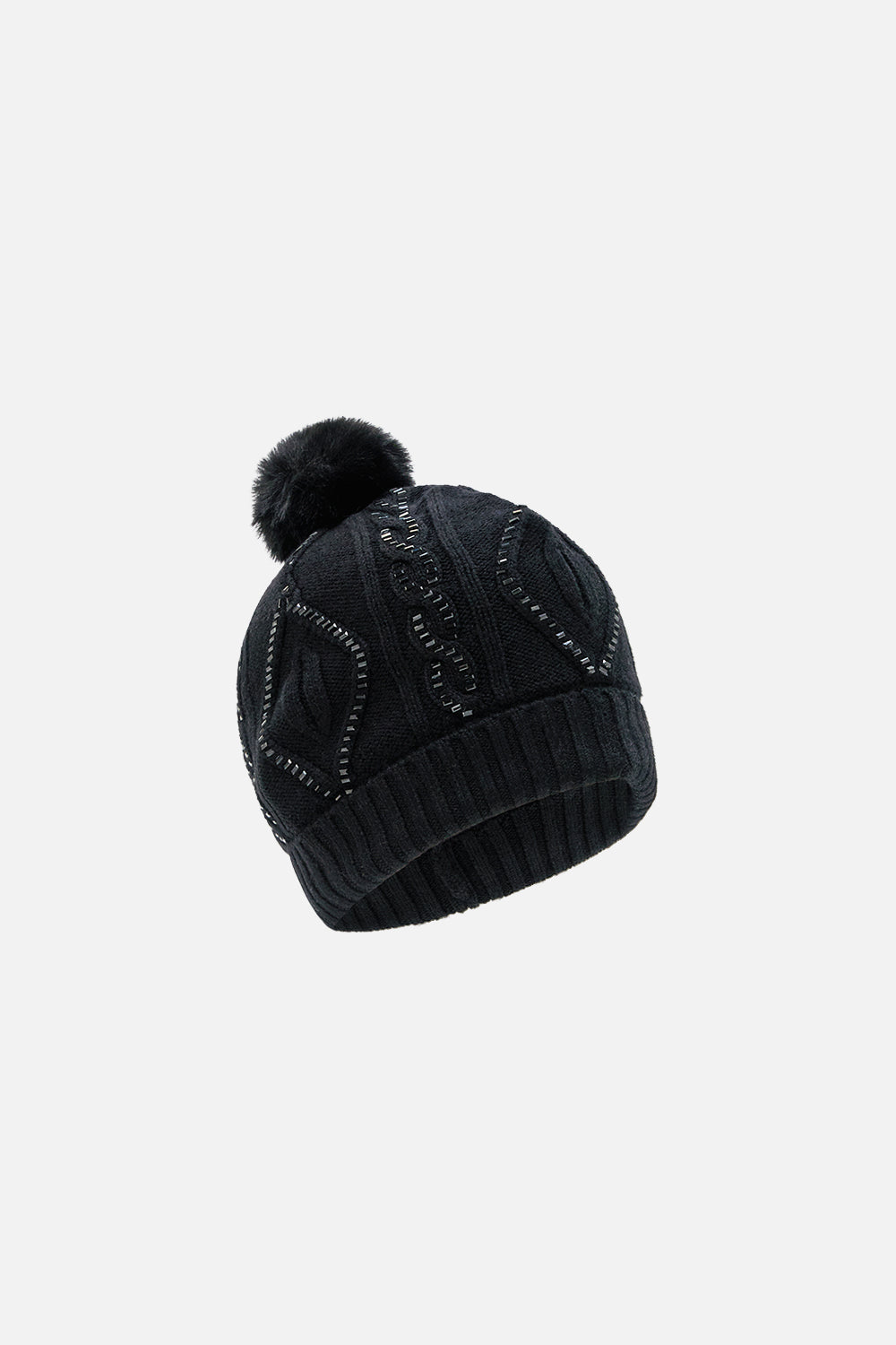 The CAMILLA Embellished Beanie in our Solid Black print.