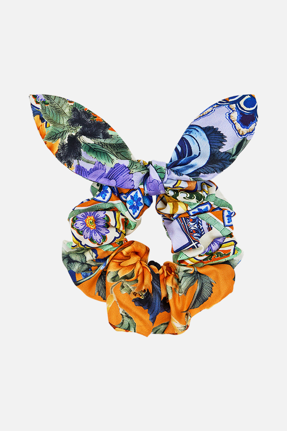 The CAMILLA Scrunchie With Tie in our Luscious In Lisbon print.
