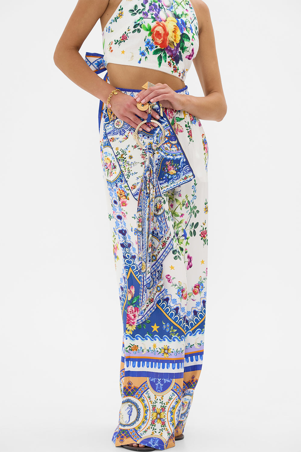 The CAMILLA Ring Scarf Clutch in our Tiles Darls print.