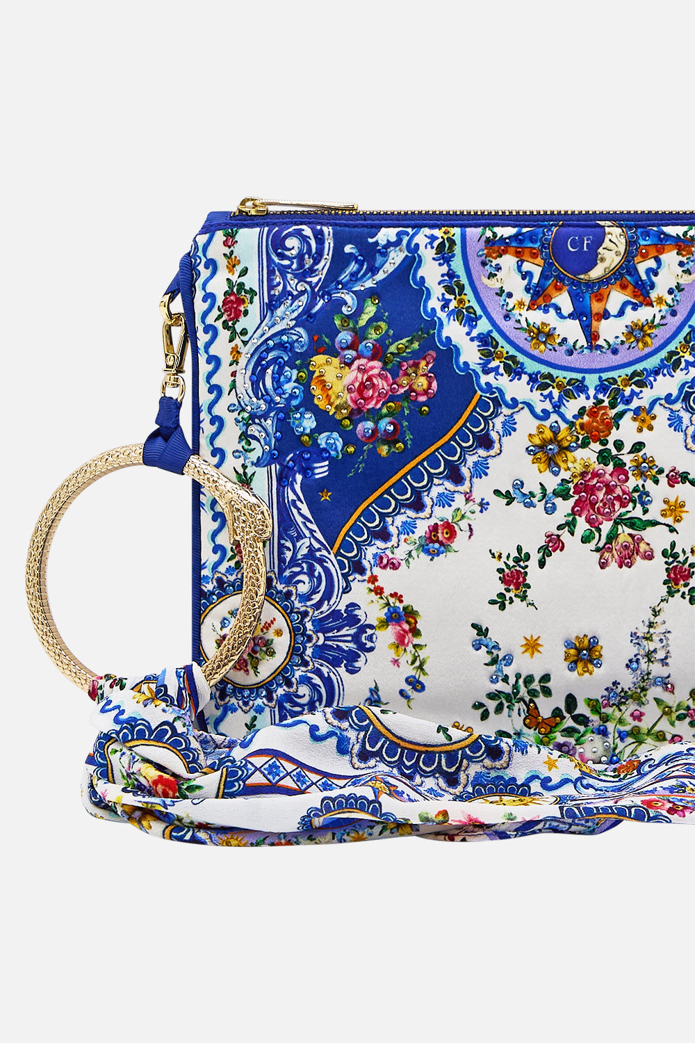 The CAMILLA Ring Scarf Clutch in our Tiles Darls print.