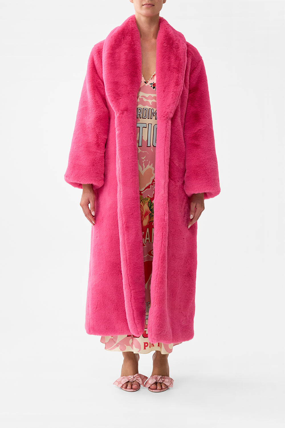The CAMILLA Maxi Teddy Coat in our Pink Porto print.