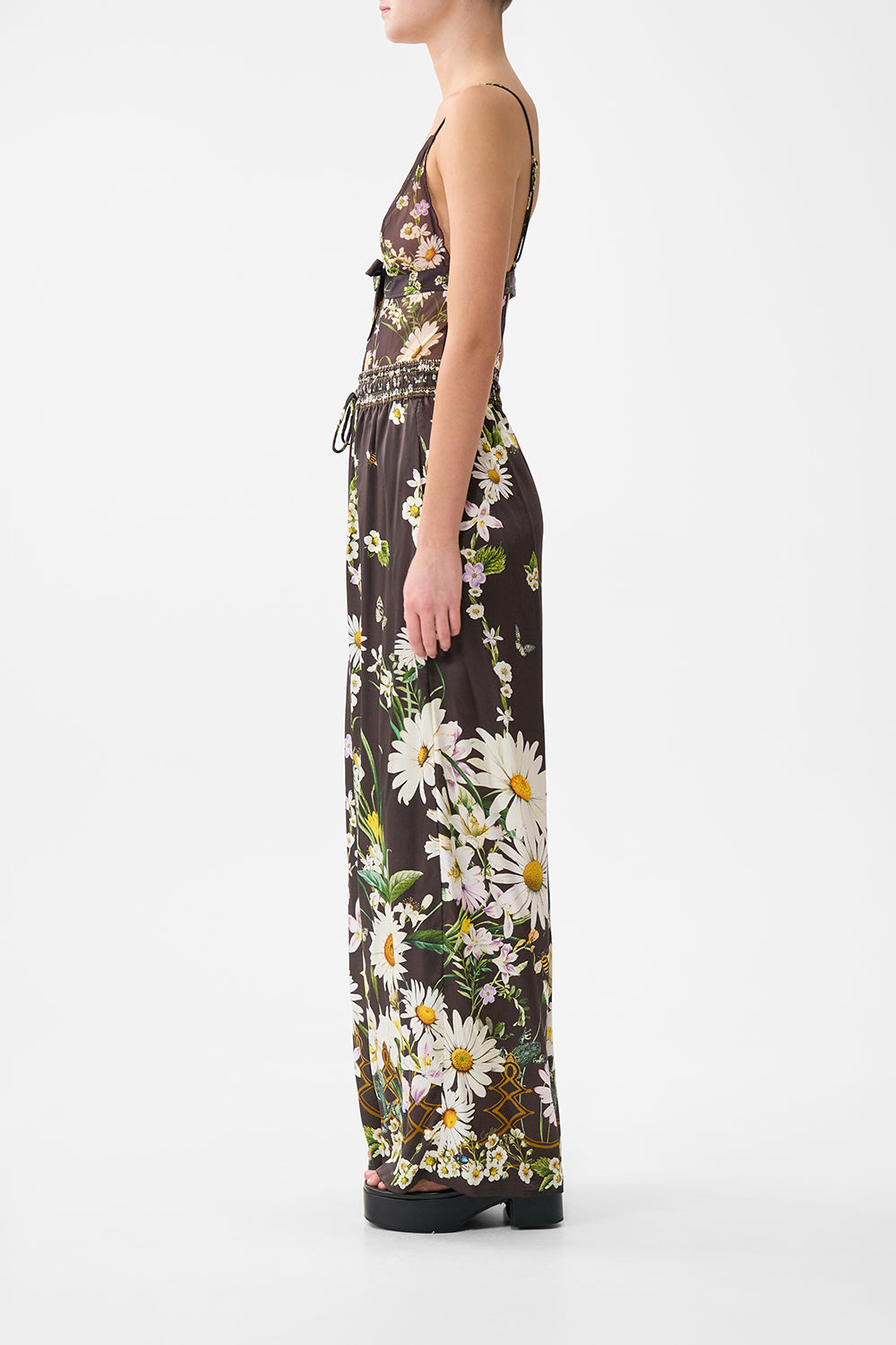 The CAMILLA Scalloped Edge Tri Bodysuit With Bow Front in our Dish It, Daisy print.