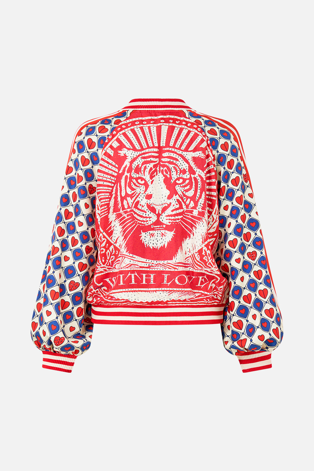 The CAMILLA Panelled Sleeve Blouson Bomber in our Rinse & Roar print.