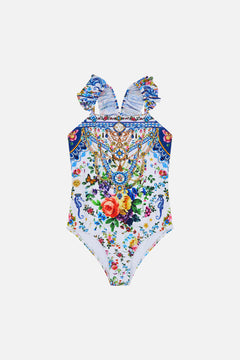 The CAMILLA Kids Straight Neck One Piece W Frill 4-10 in our Tiles Darls print.