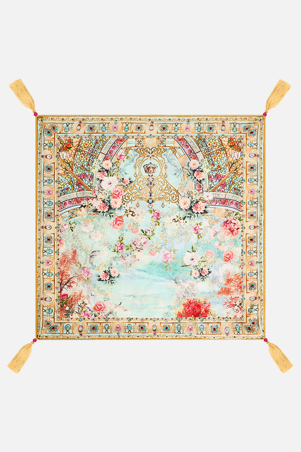 CAMILLA Small square cushion in The jewellery museum print.