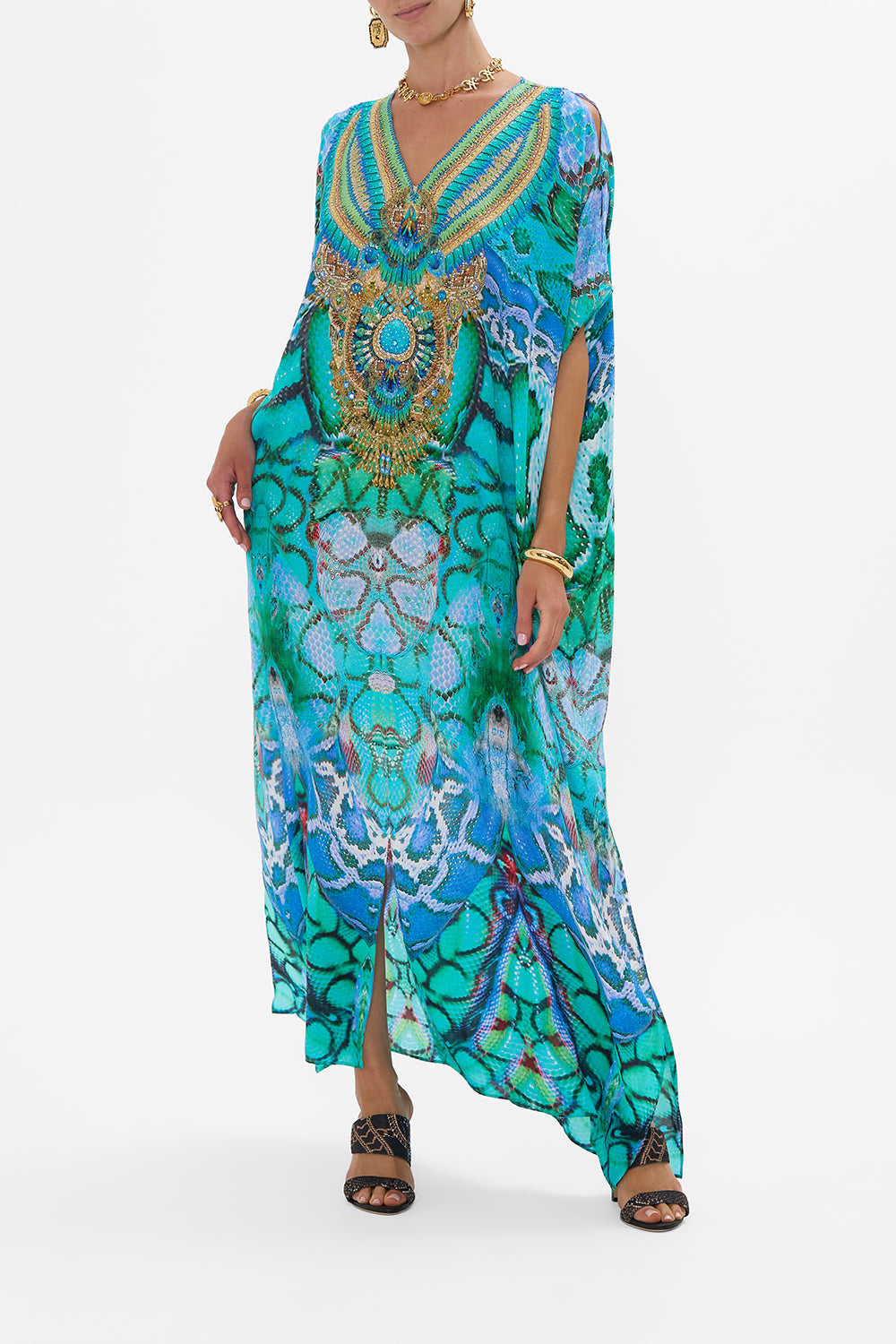 CAMILLA Slim Fit Kaftan With Split in Land Of Wonder print