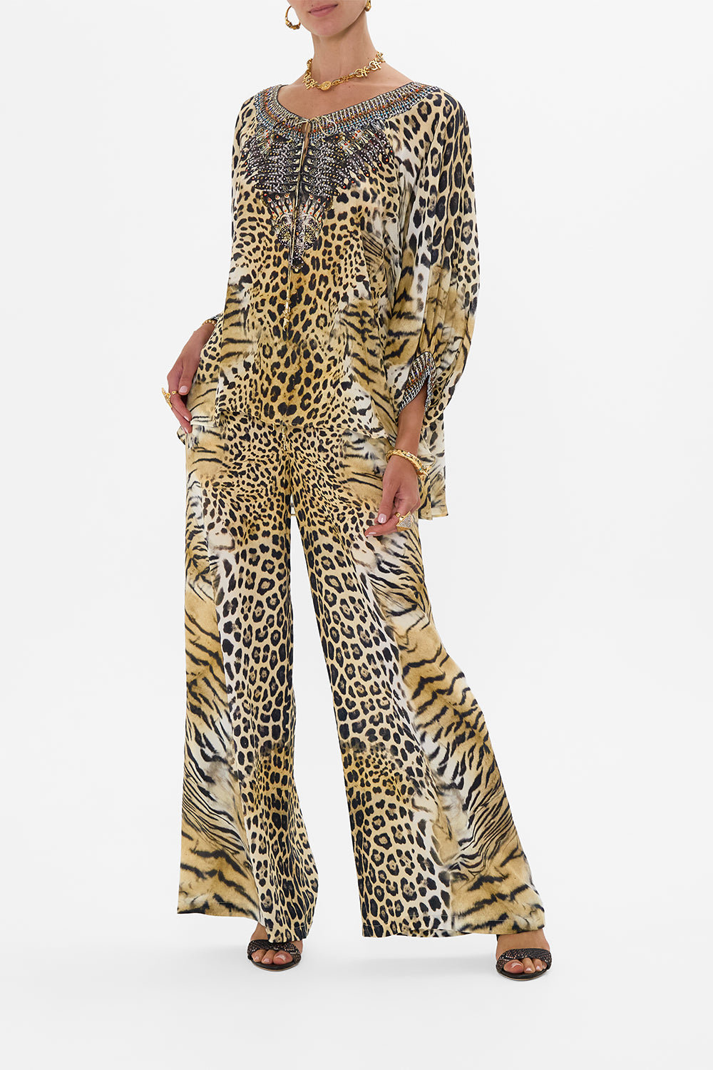 CAMILLA Raglan Sleeve Blouse With Cuff in Jaguar print