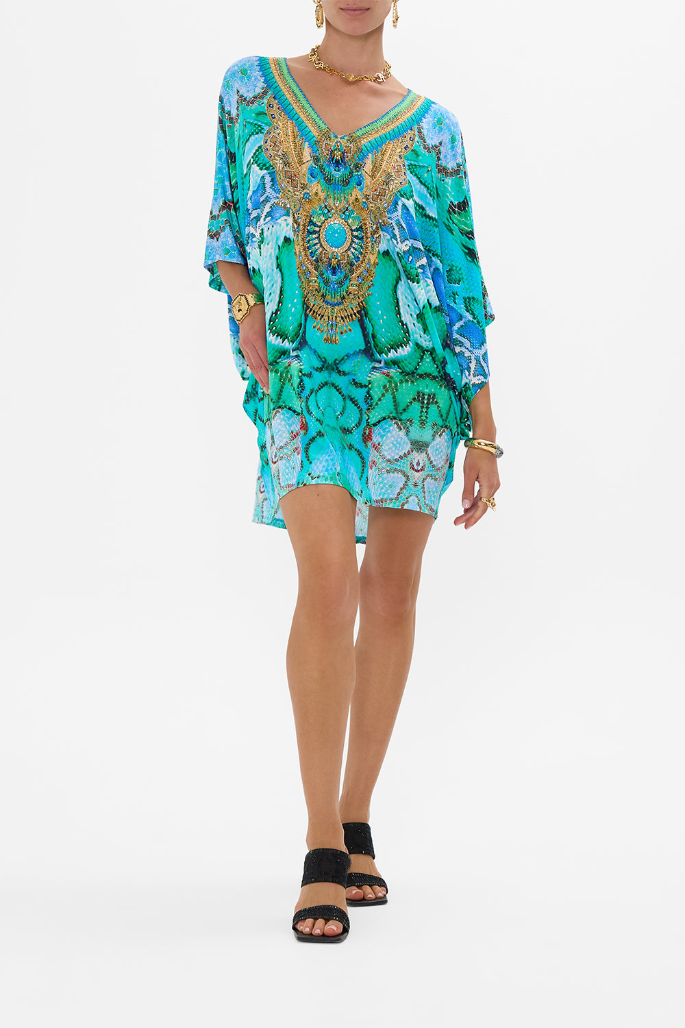 CAMILLA Bat Sleeve Dress in Land Of Wonder print