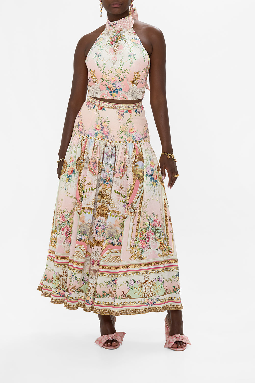 CAMILLA Fitted Waist Gathered Skirt in Lisbon Lullaby print