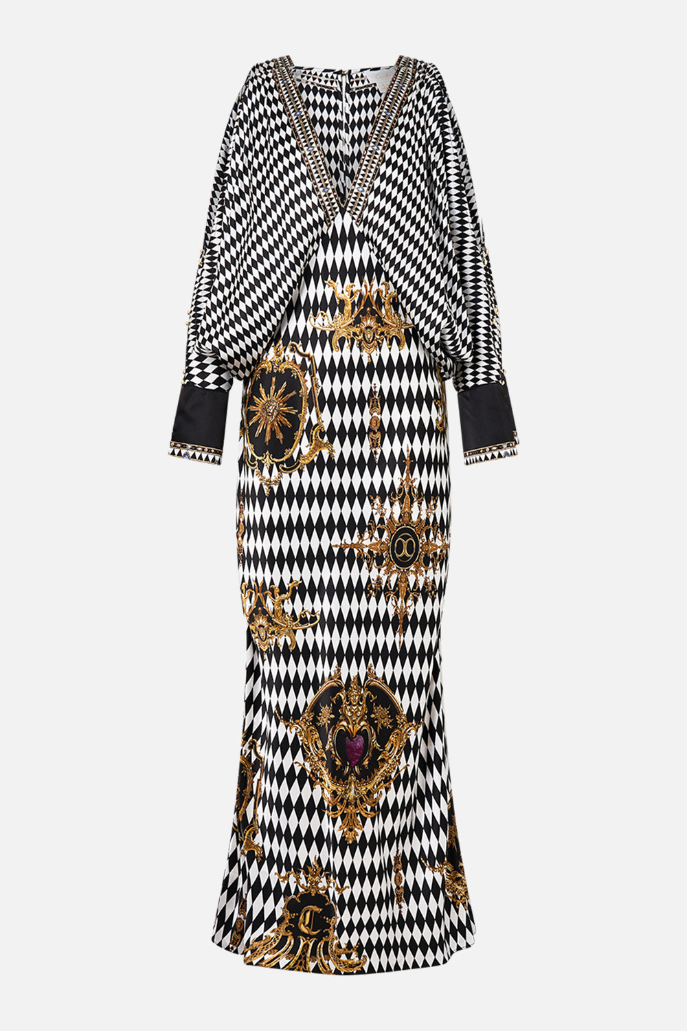 PLUNGE NECK DRAPED SHOULDER DRESS MONARCHY MANIA