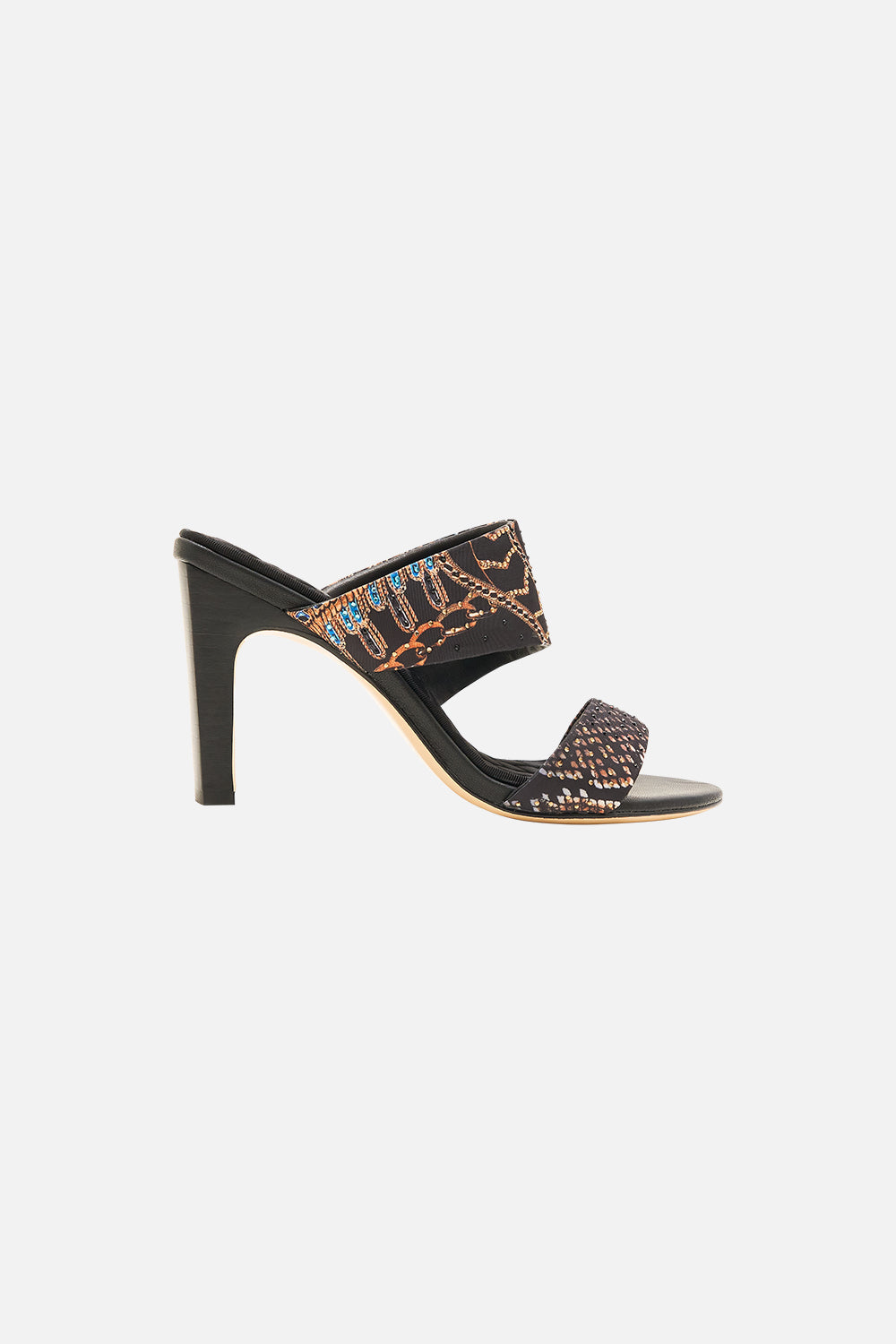 CAMILLA Pamela Asymmetrical Heel Sandal in Call Me Cleopatra print
