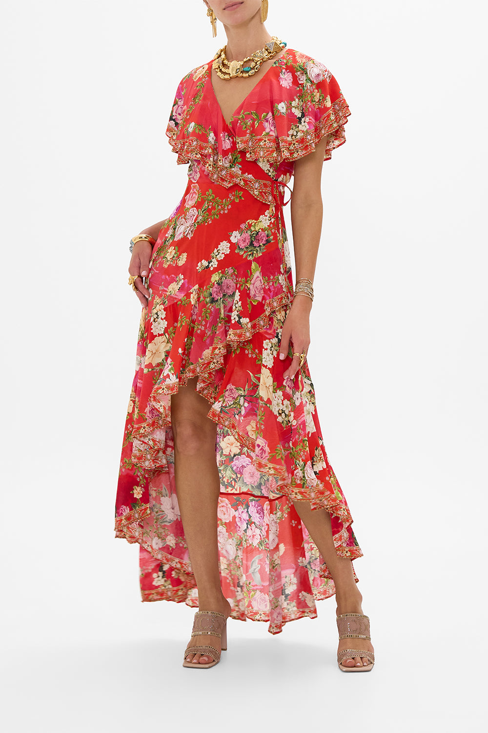 CAMILLA Frill Sleeve Long Dress in Sweet Home Alexandria print