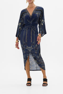 CAMILLA Long Split Front Twist Dress in The Egypt Effect print
