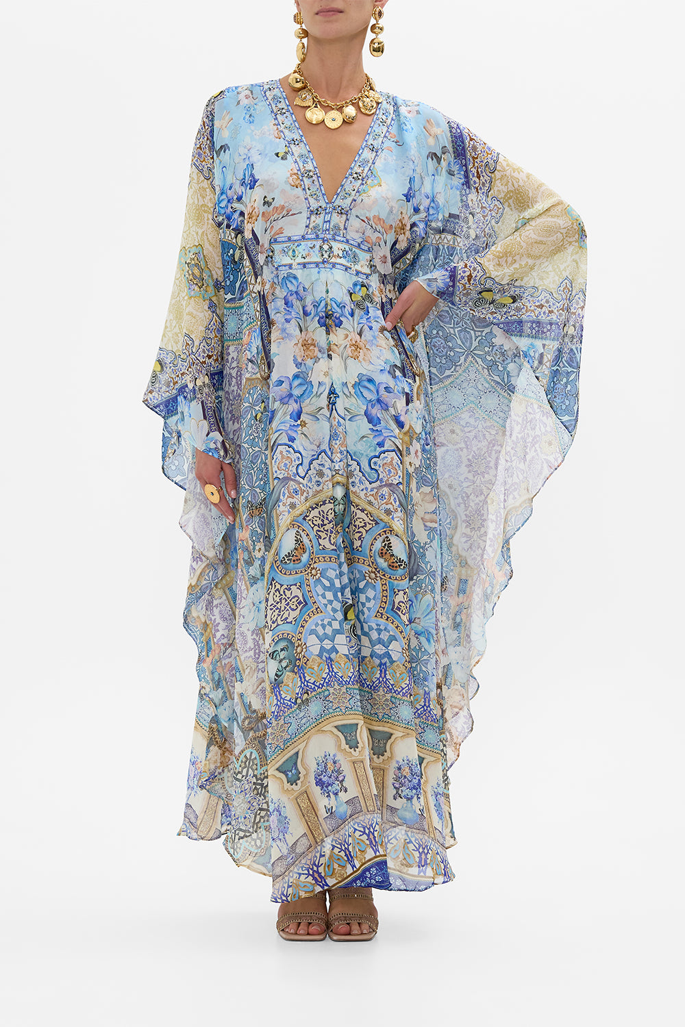 CAMILLA Long Kaftan With Waist Detail in Al Manial Palace Memoirs print