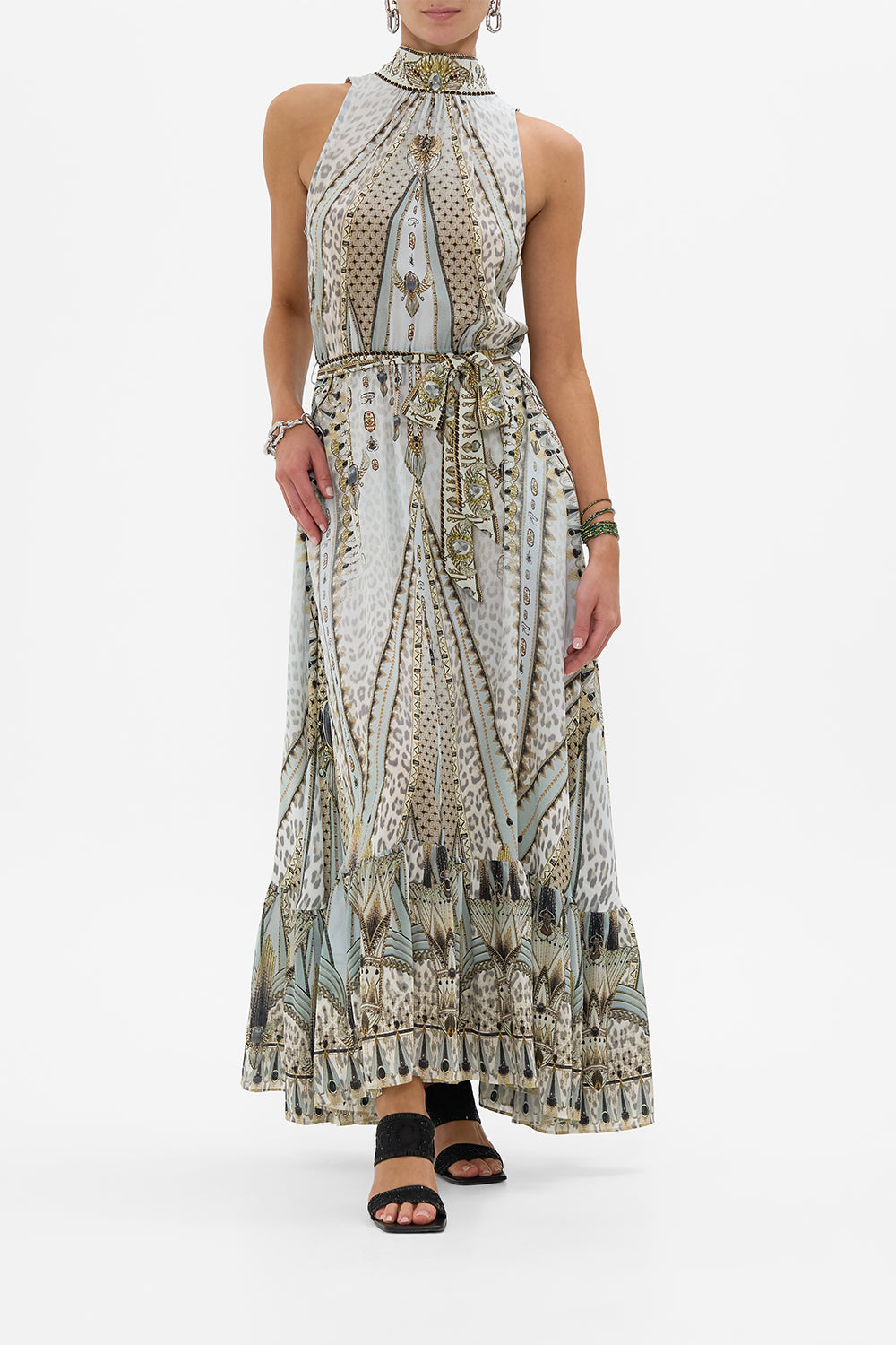 CAMILLA Necktie Dress With Elasticated Waist in Sahara Starlet print