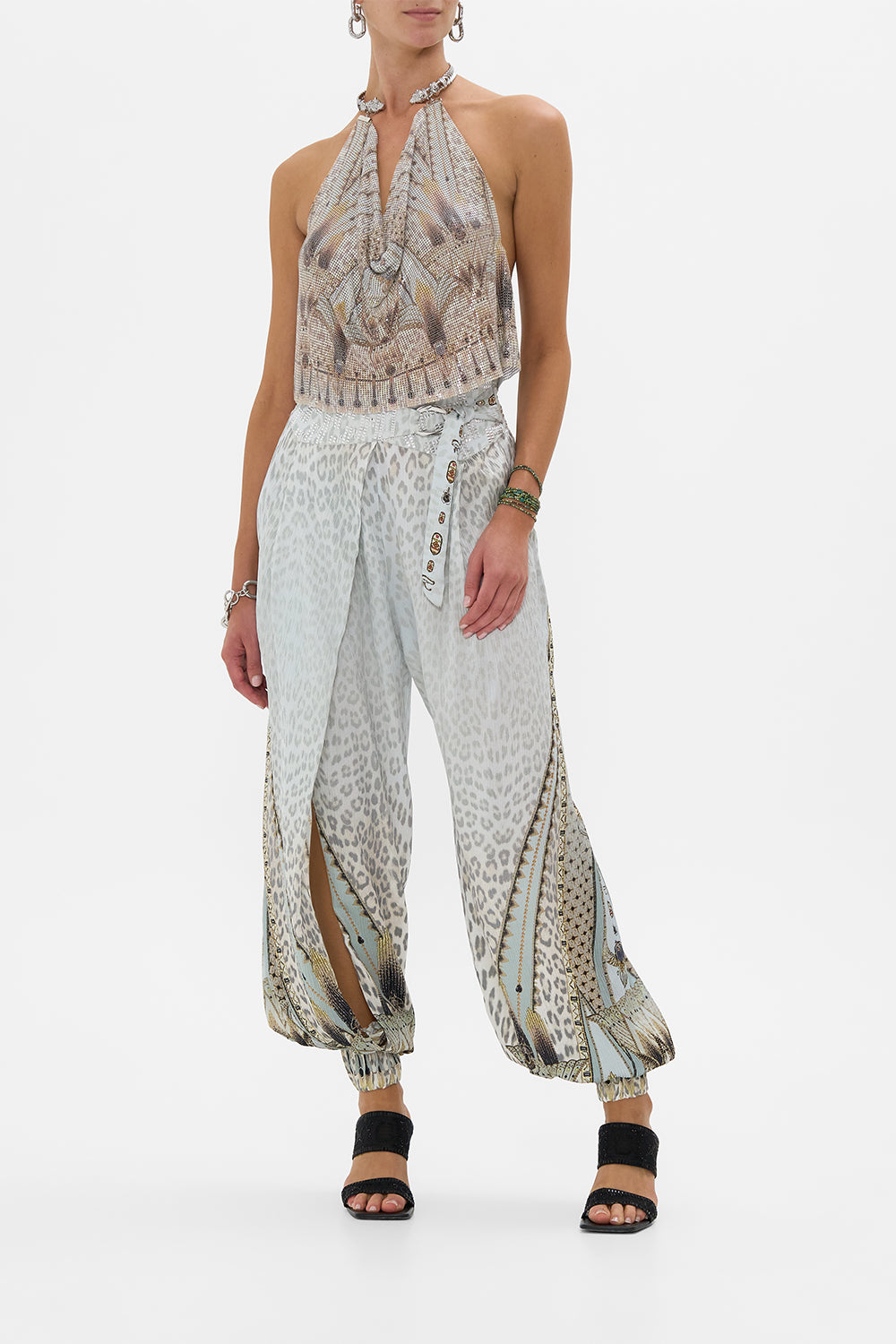 CAMILLA Gilded Mesh Top With Neckpiece in Sahara Starlet print