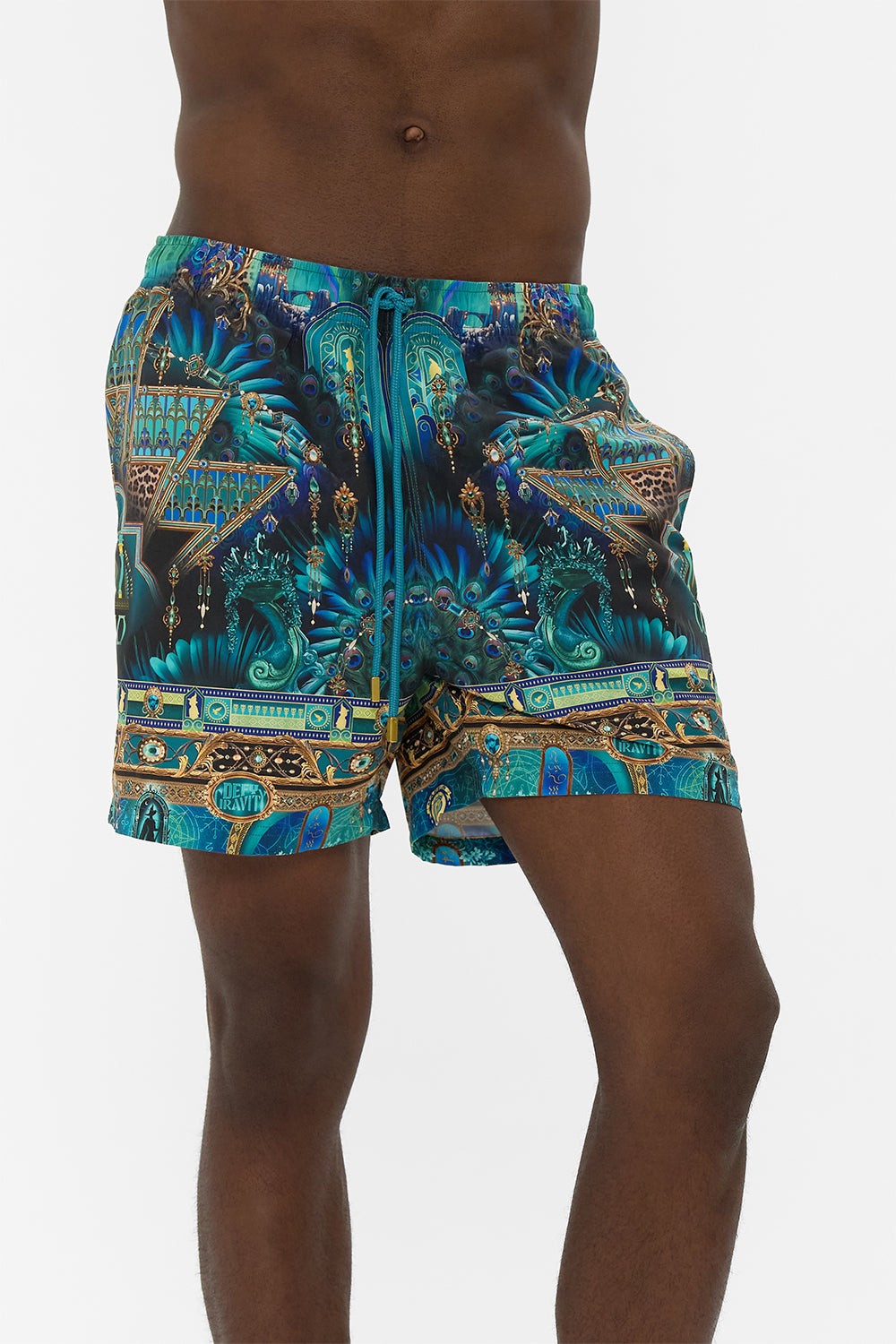 Hotell Franks By CAMILLA Green/Black Mid Length Boardshort in Defy Gravity Print.