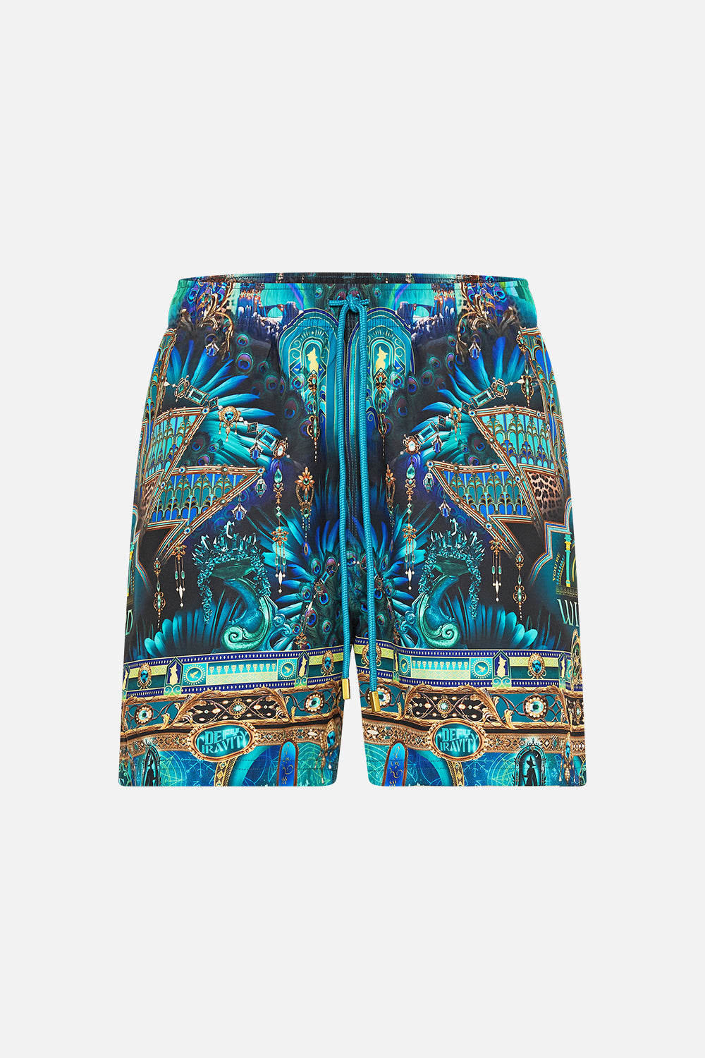 Hotell Franks By CAMILLA Green/Black Mid Length Boardshort in Defy Gravity Print.