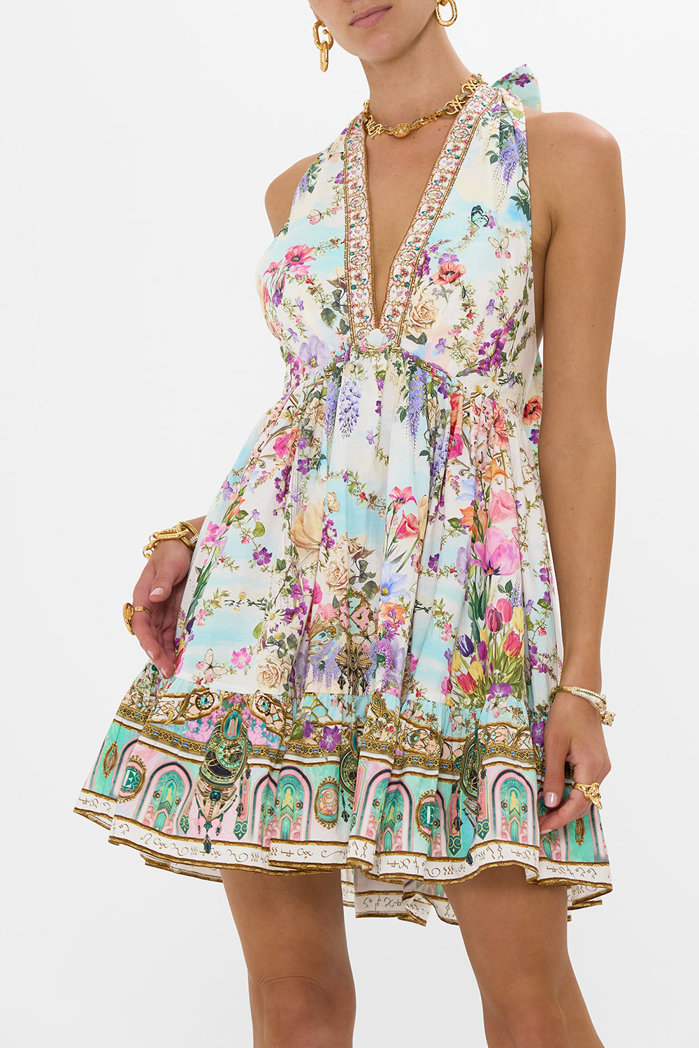 RUFFLE HEM HALTER SHORT DRESS MUNCHKINLAND