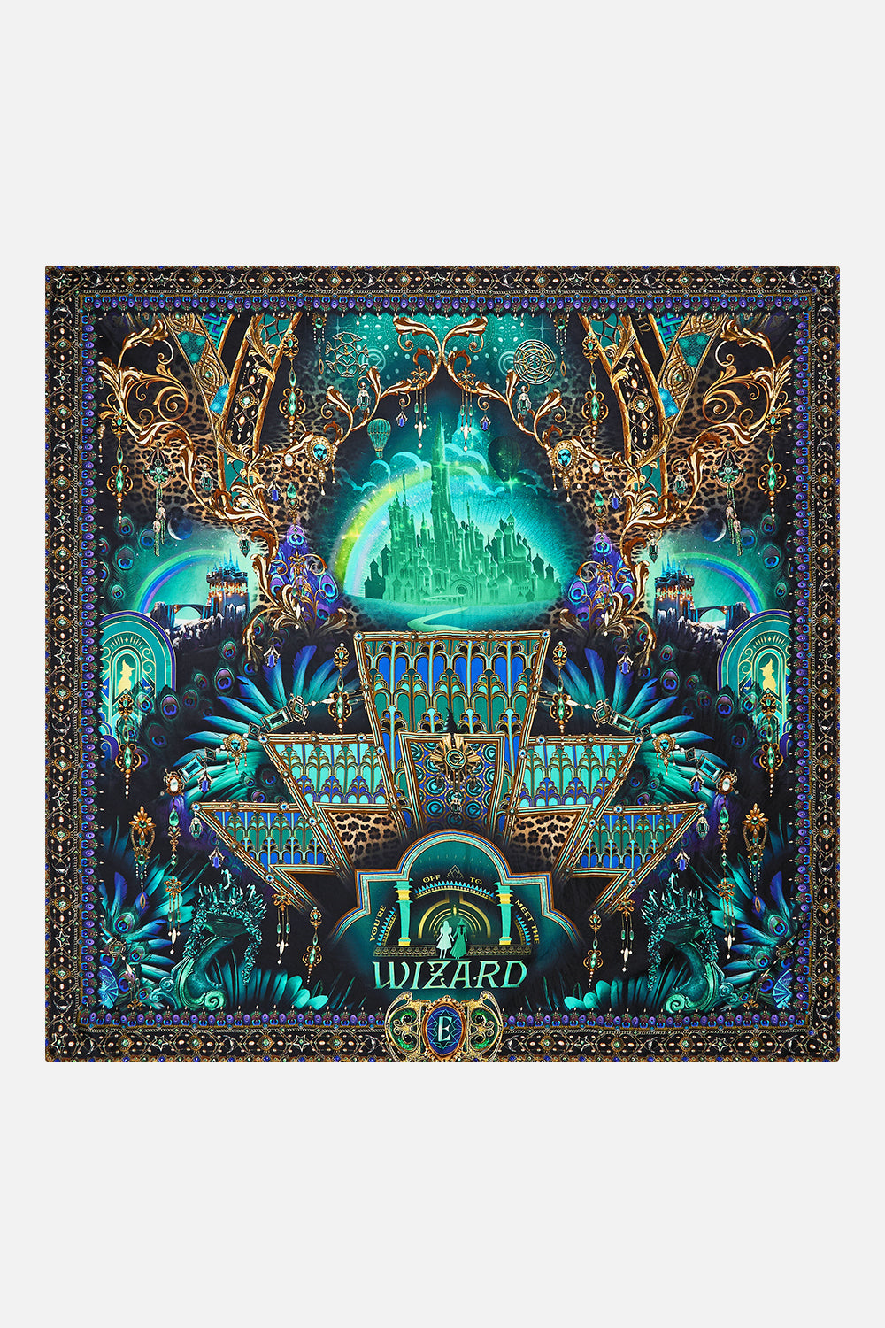 CAMILLA Green/Black Large Square Scarf in Defy Gravity Print.