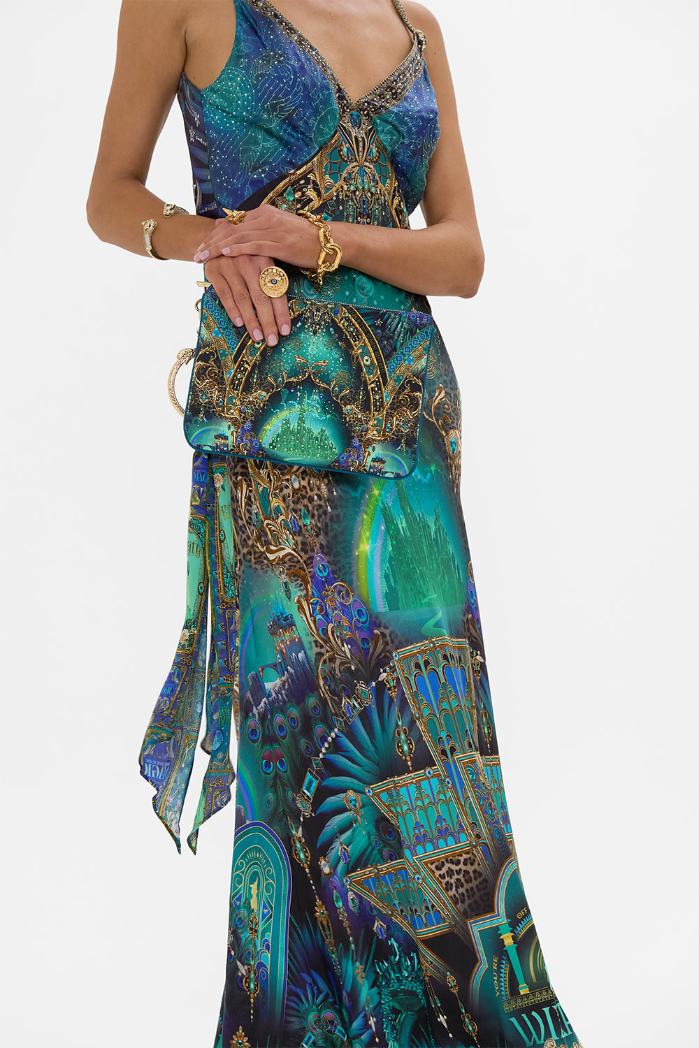 CAMILLA Green/Black Ring Scarf Clutch in Defy Gravity Print.