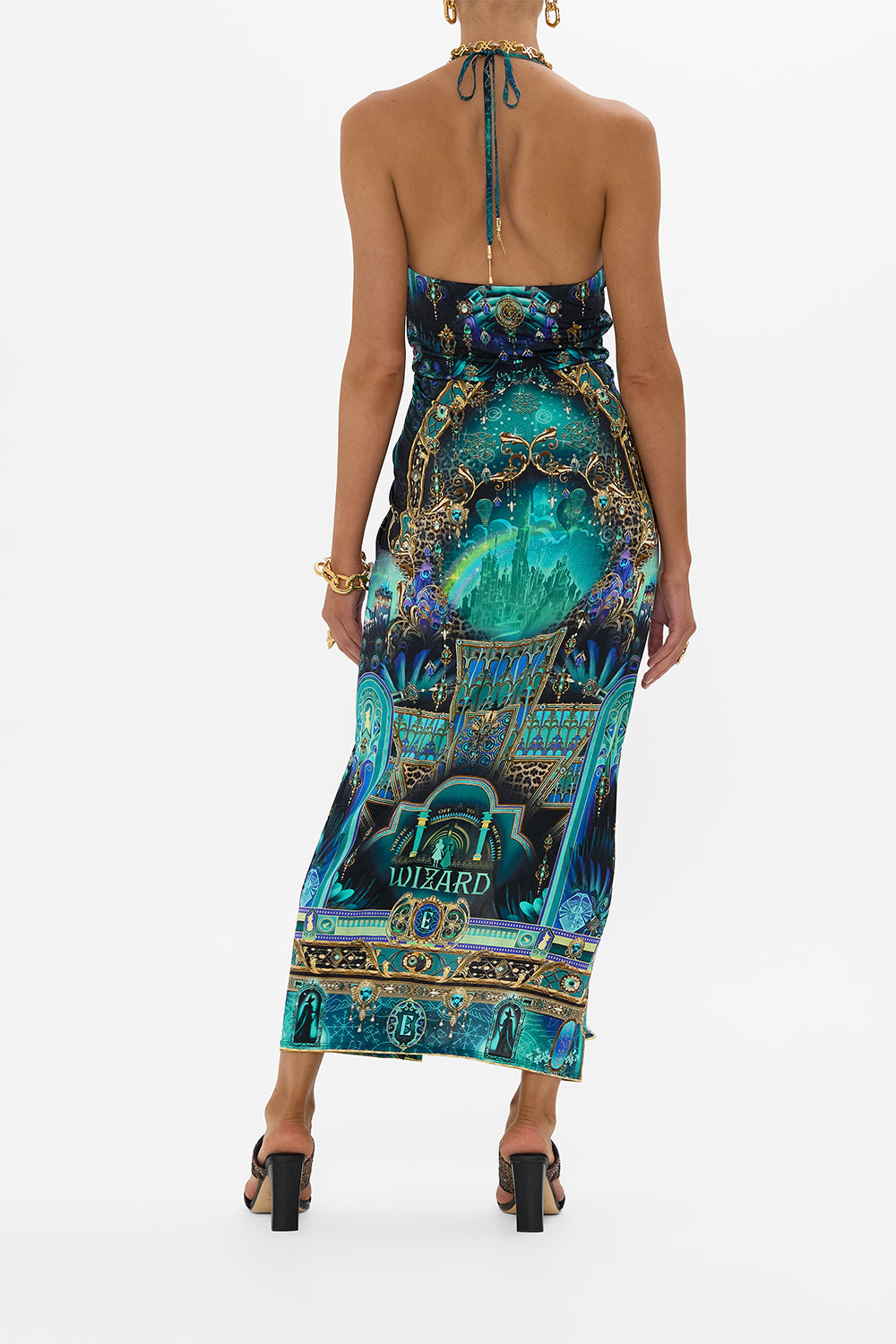 CAMILLA Green/Black V Neck Gathered Jersey Dress Defy Gravity