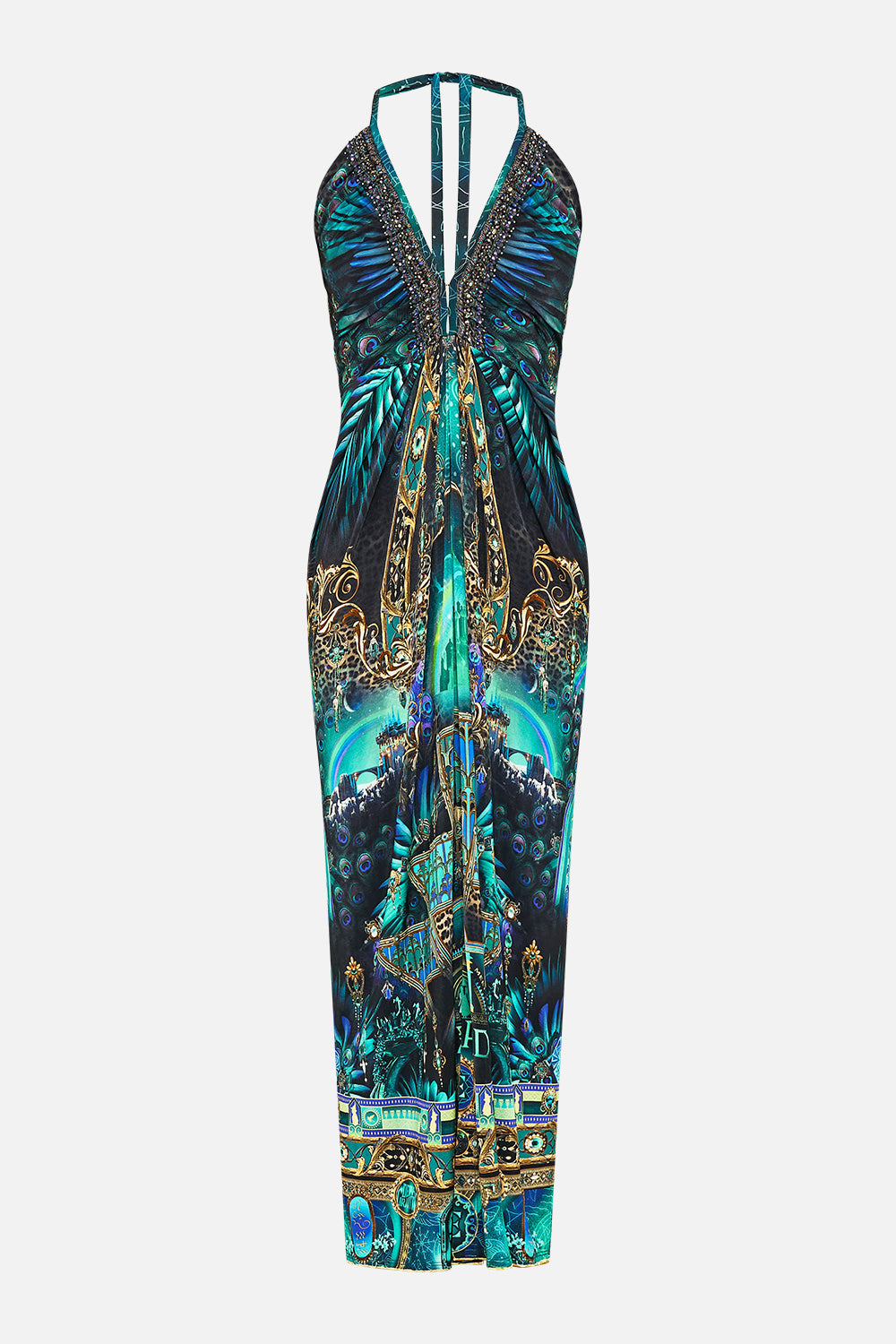 CAMILLA Green/Black V Neck Gathered Jersey Dress Defy Gravity