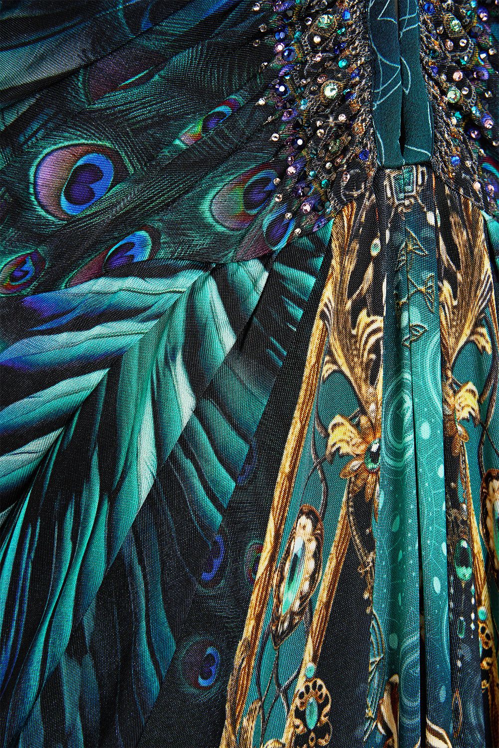 CAMILLA Green/Black V Neck Gathered Jersey Dress Defy Gravity