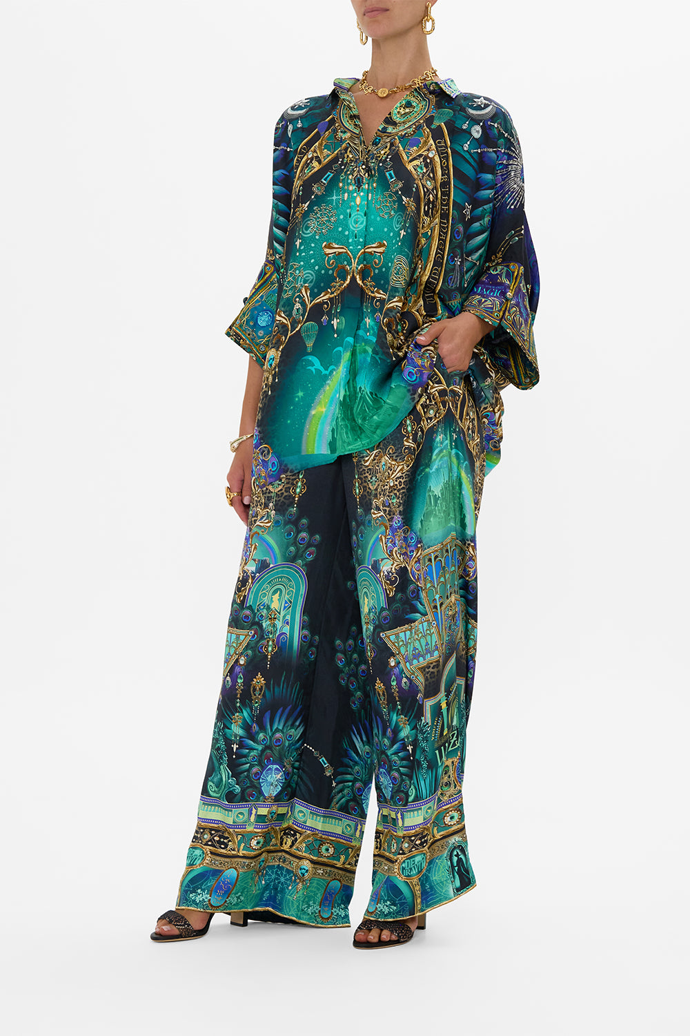 CAMILLA Green/Black Batwing Shirt in Defy Gravity Print