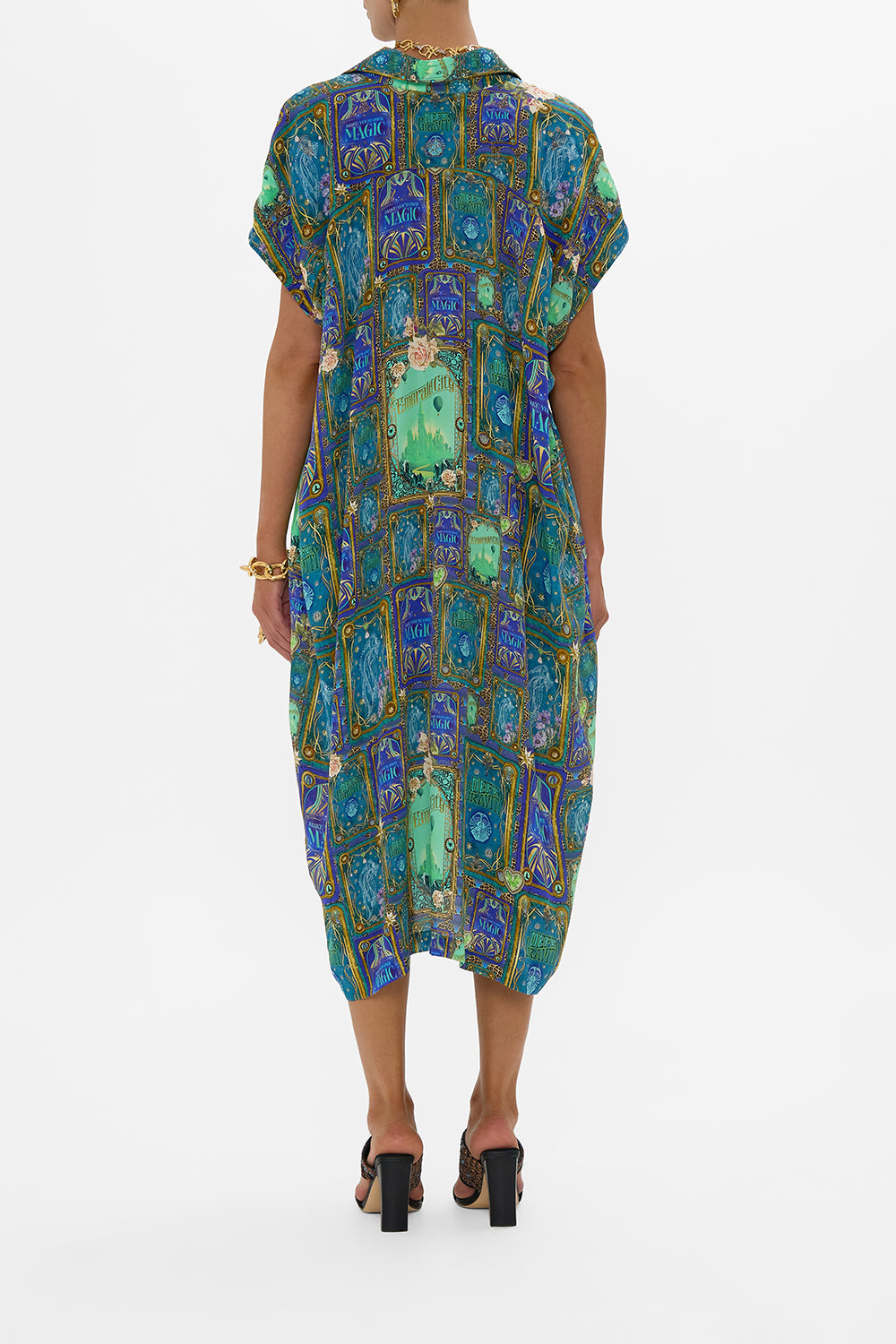 CAMILLA Green/Black Sleeveless Shirtdress in Defy Gravity Print