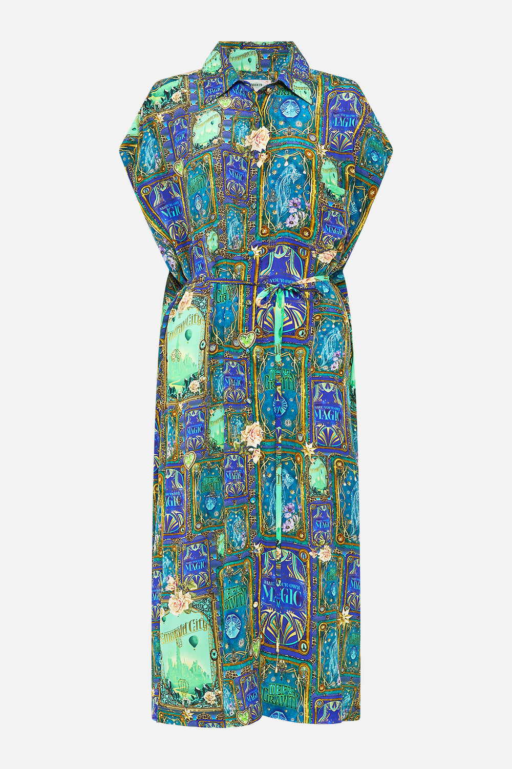 CAMILLA Green/Black Sleeveless Shirtdress in Defy Gravity Print