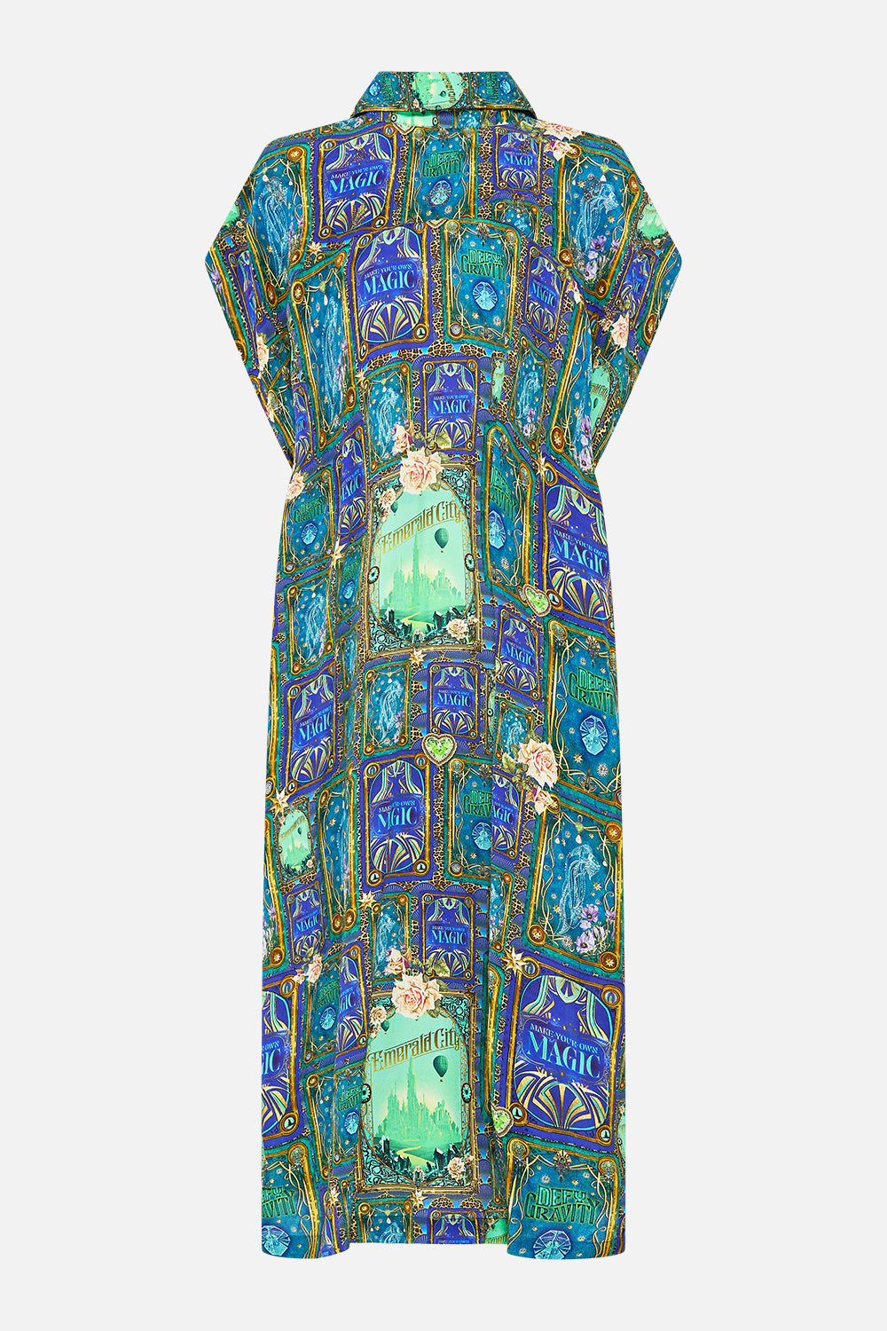 CAMILLA Green/Black Sleeveless Shirtdress in Defy Gravity Print