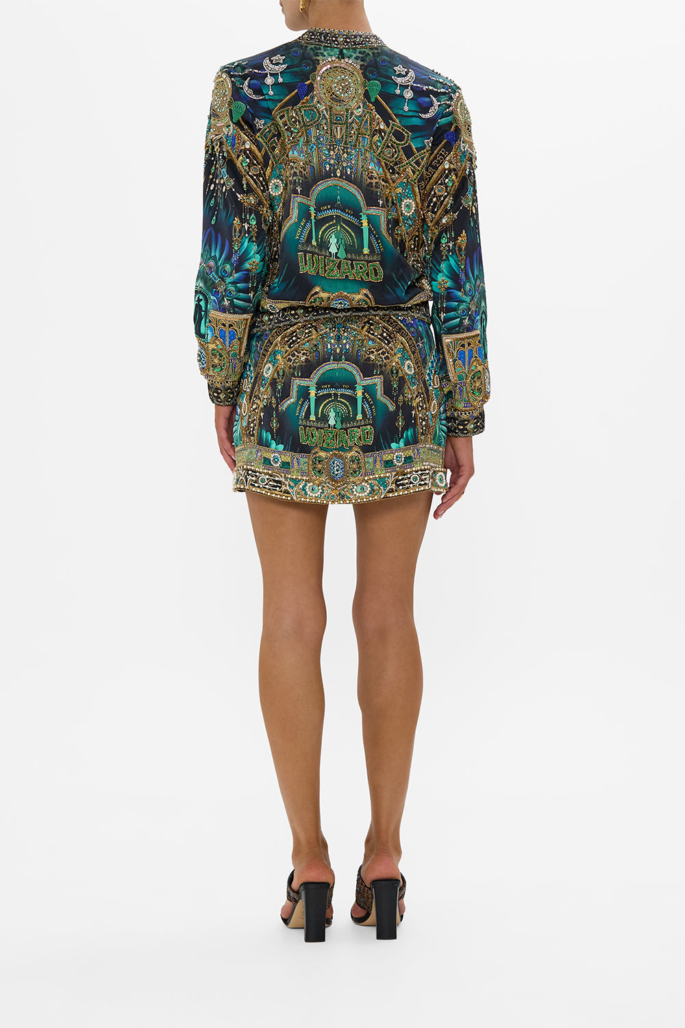 CAMILLA Green/Black Bomber Jacket in Defy Gravity Print