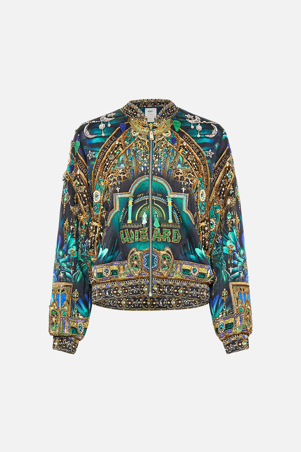 CAMILLA Green/Black Bomber Jacket in Defy Gravity Print