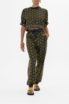 CAMILLA Green/Black Oversized Cropped Tee With Silk Details Defy Gravity