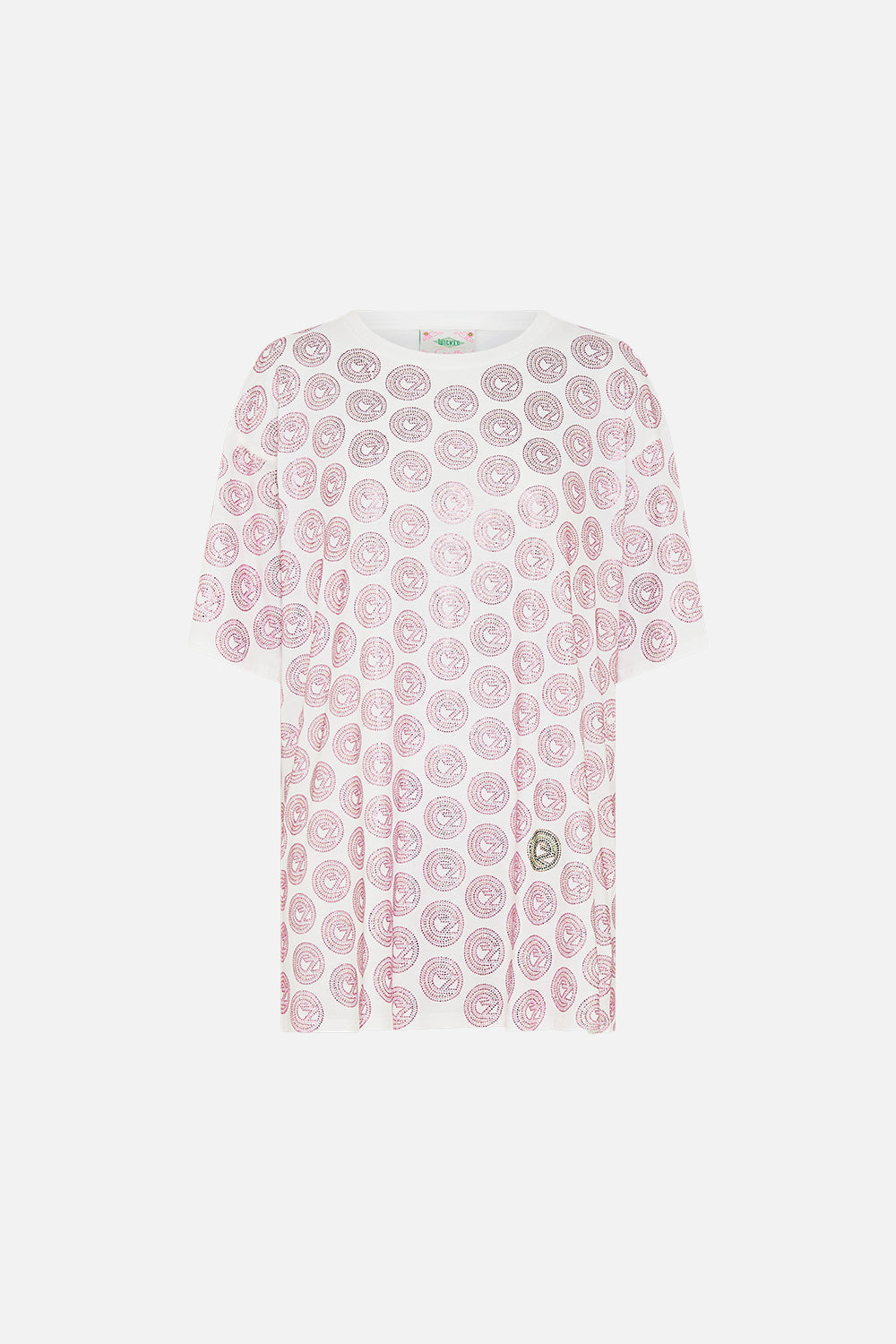 CAMILLA Oversized Band Tee - White/Pink in Totally Ozmopolitan Print
