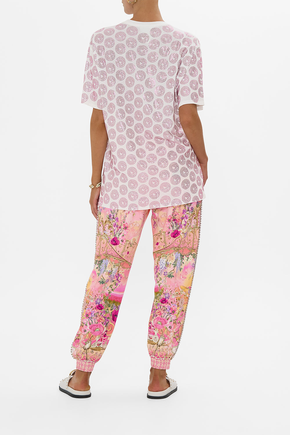 CAMILLA Oversized Band Tee - White/Pink in Totally Ozmopolitan Print