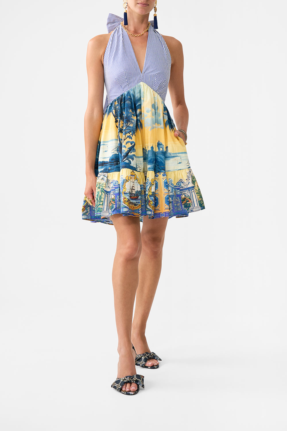 The CAMILLA RUFFLE HEM HALTER SHORT DRESS SONG OF SAINT ANTHONYSONG OF SAINT ANTHONY