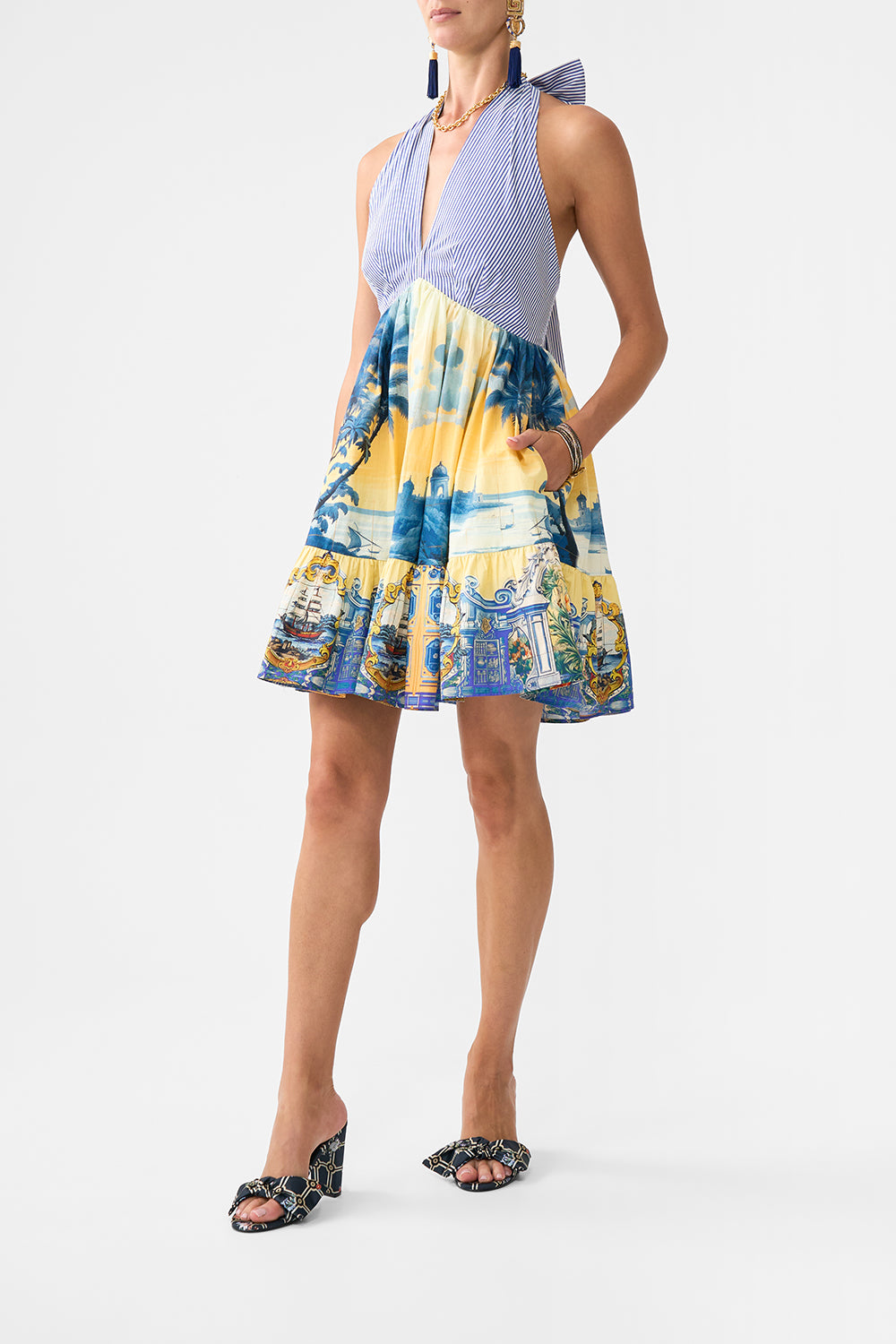 The CAMILLA RUFFLE HEM HALTER SHORT DRESS SONG OF SAINT ANTHONY