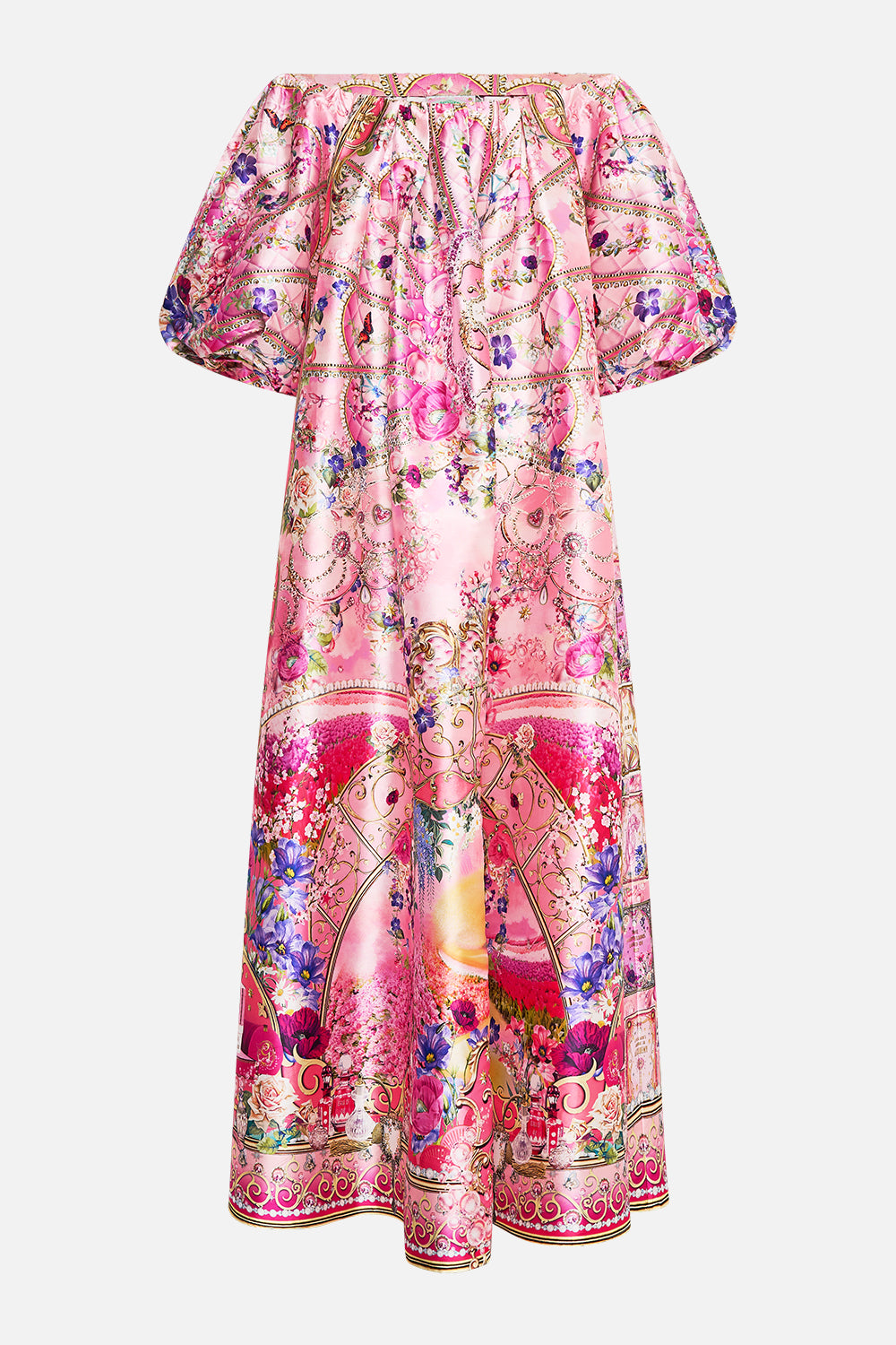 CAMILLA Off Shoulder Long Puff Dress in Totally Ozmopolitan Print