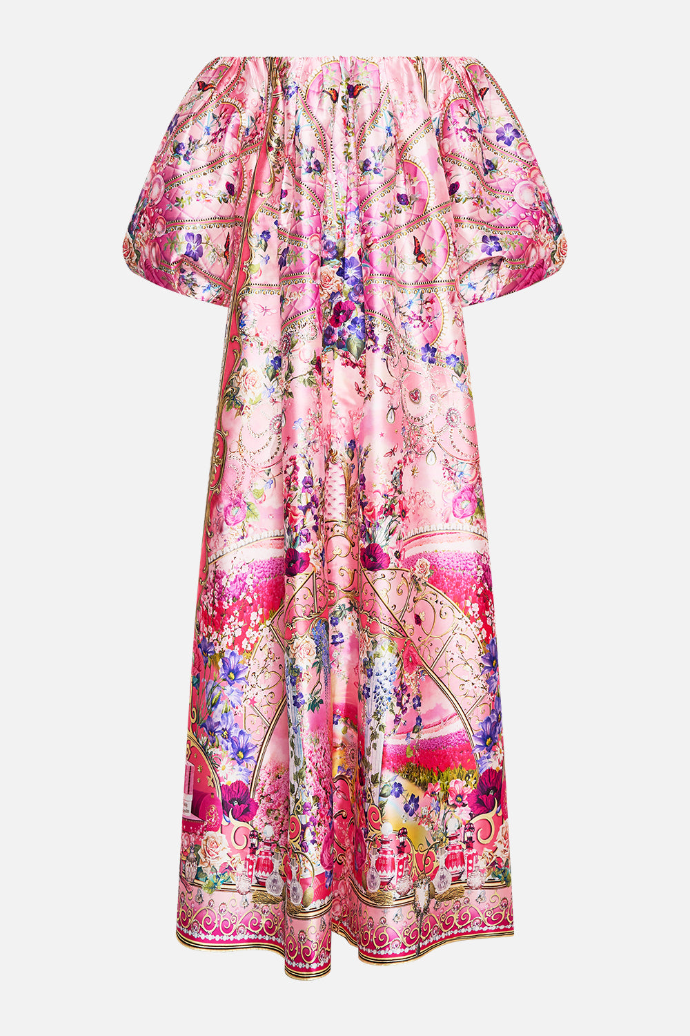 CAMILLA Off Shoulder Long Puff Dress in Totally Ozmopolitan Print