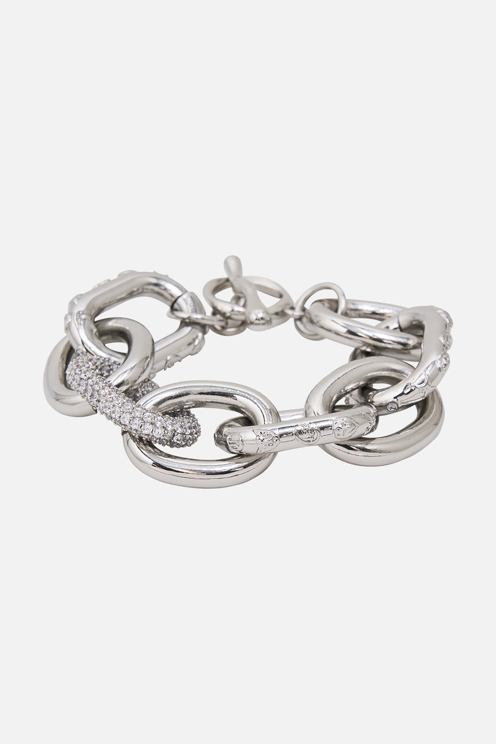 CAMILLA Silver Bracelet in Cosmic Cartouche print. 