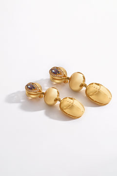 CAMILLA gold Scarab Earrings in Cosmic Cartouche printl 