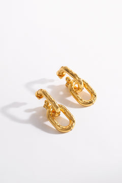 CAMILLA Gold Earrings in Cosmic Cartouche print. 