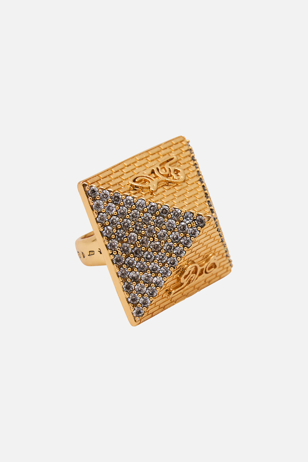 CAMILLa Gold pyramid ring in Sacred Symbols print.