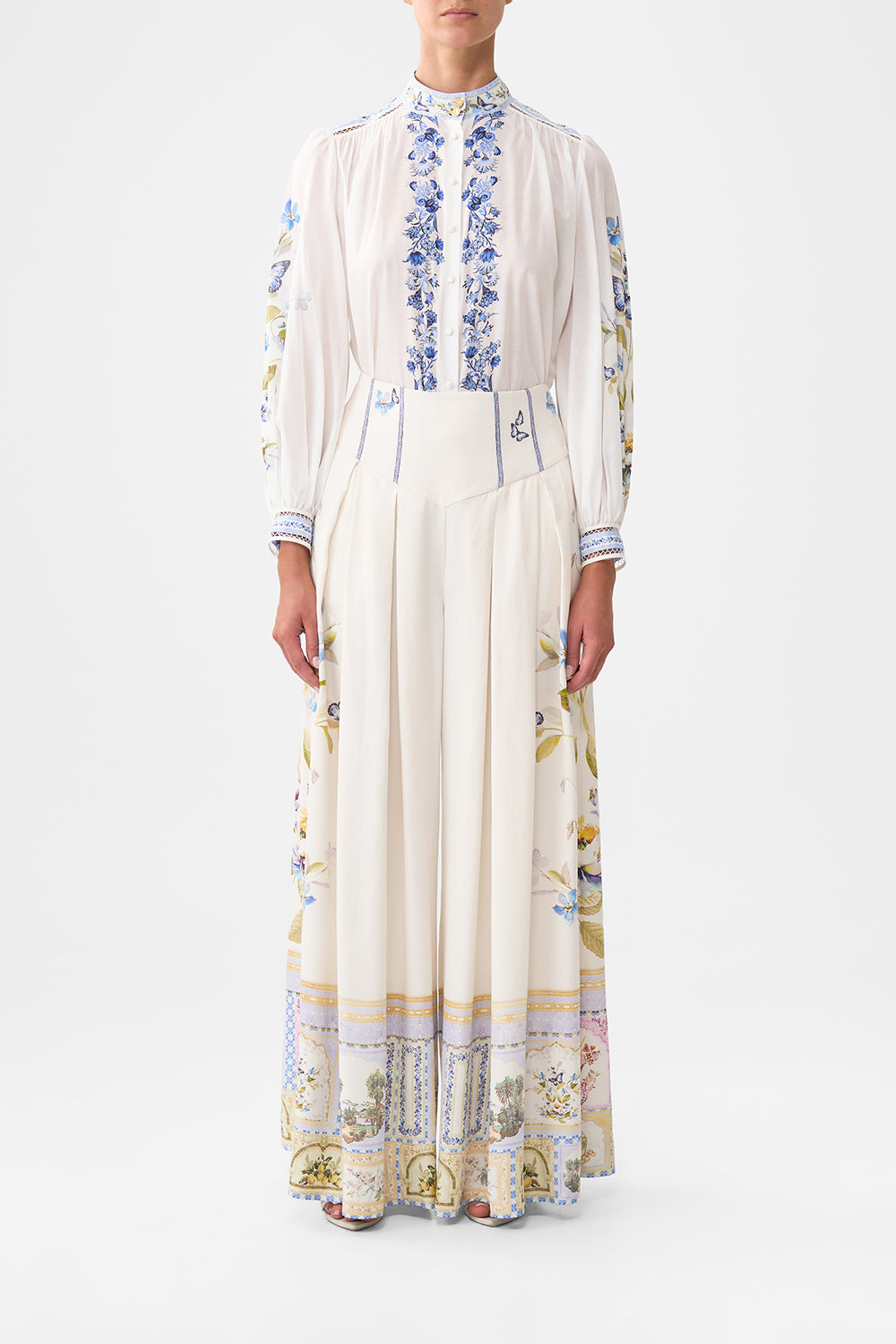 HIGH NECK BUTTON THROUGH BLOUSE BOTANICAL BALLADS