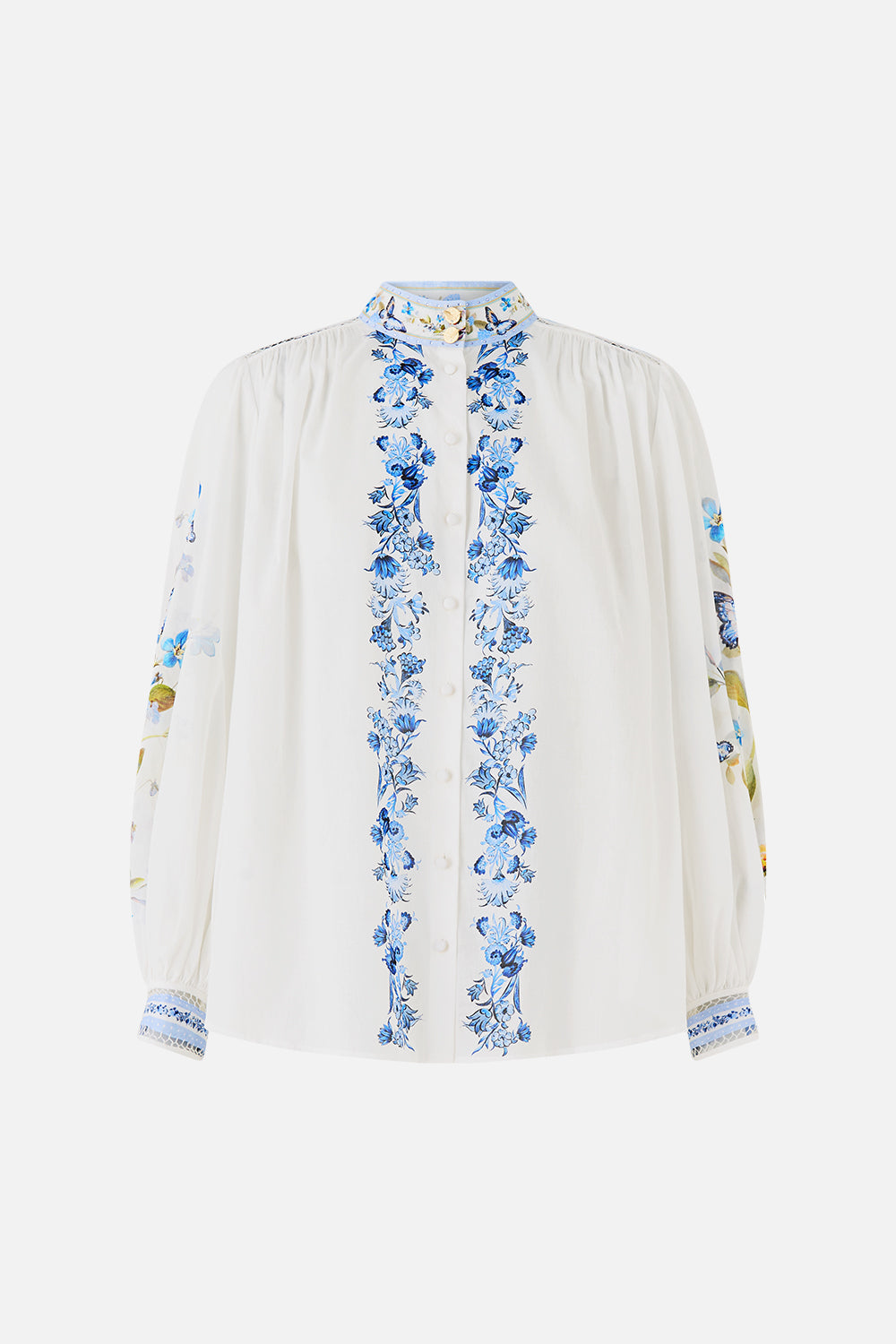 The CAMILLA HIGH NECK BUTTON THROUGH BLOUSE BOTANICAL BALLADS