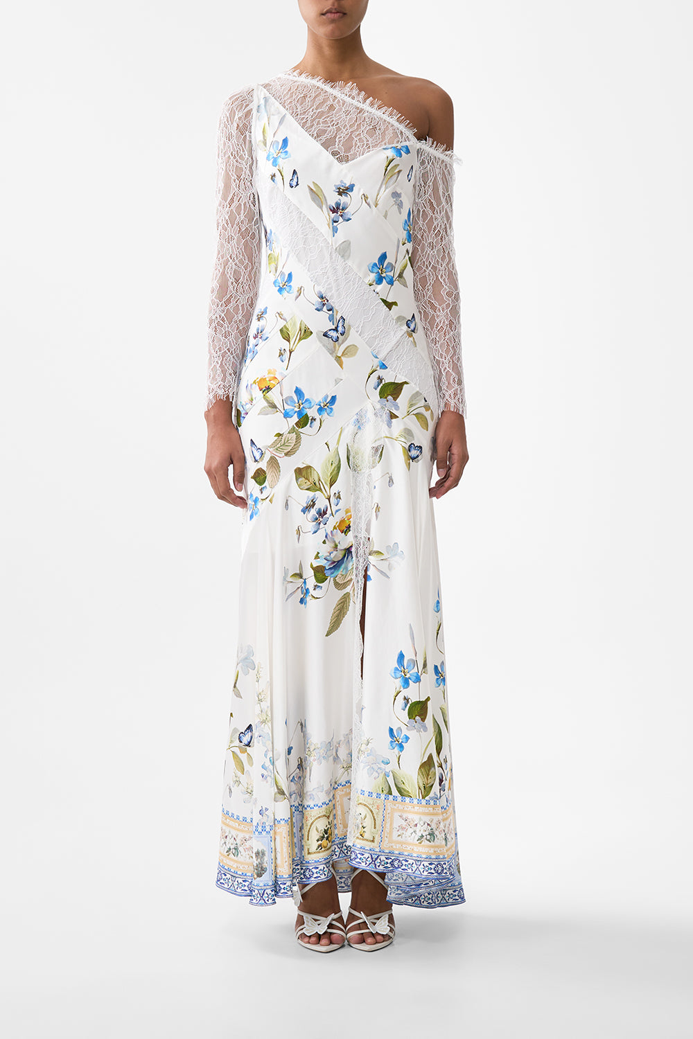 LACE SPLICE ONE SHOULDER DRESS BOTANICAL BALLADS